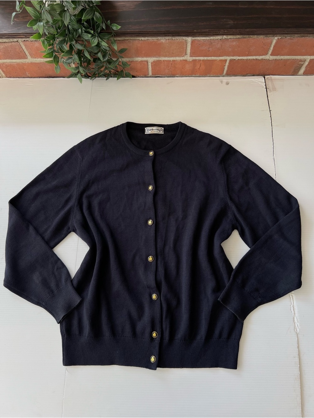 Burberry Vintage Navy Blue Wool Button Front Cardigan Sweater